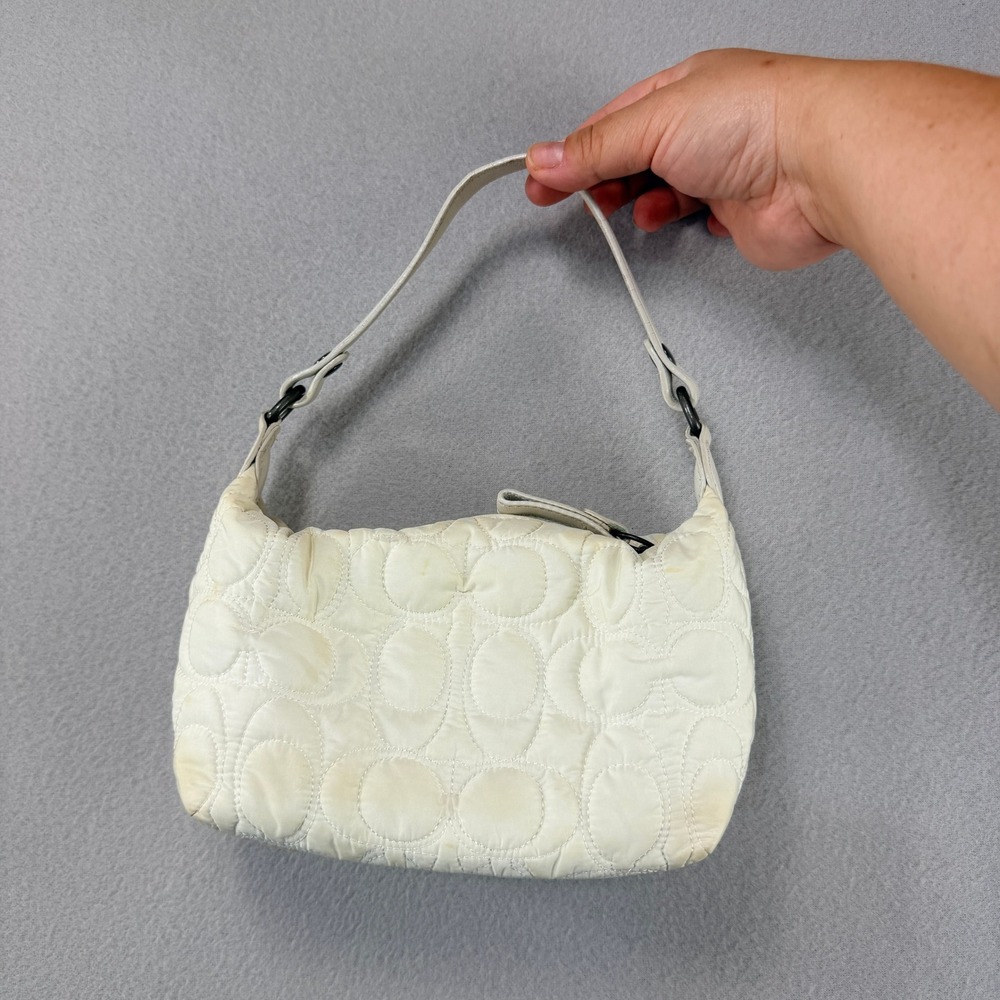 Coach Cream Quilted Signature C Nylon Shoulder Bag Leather Strap Y2K Puffer Vtg